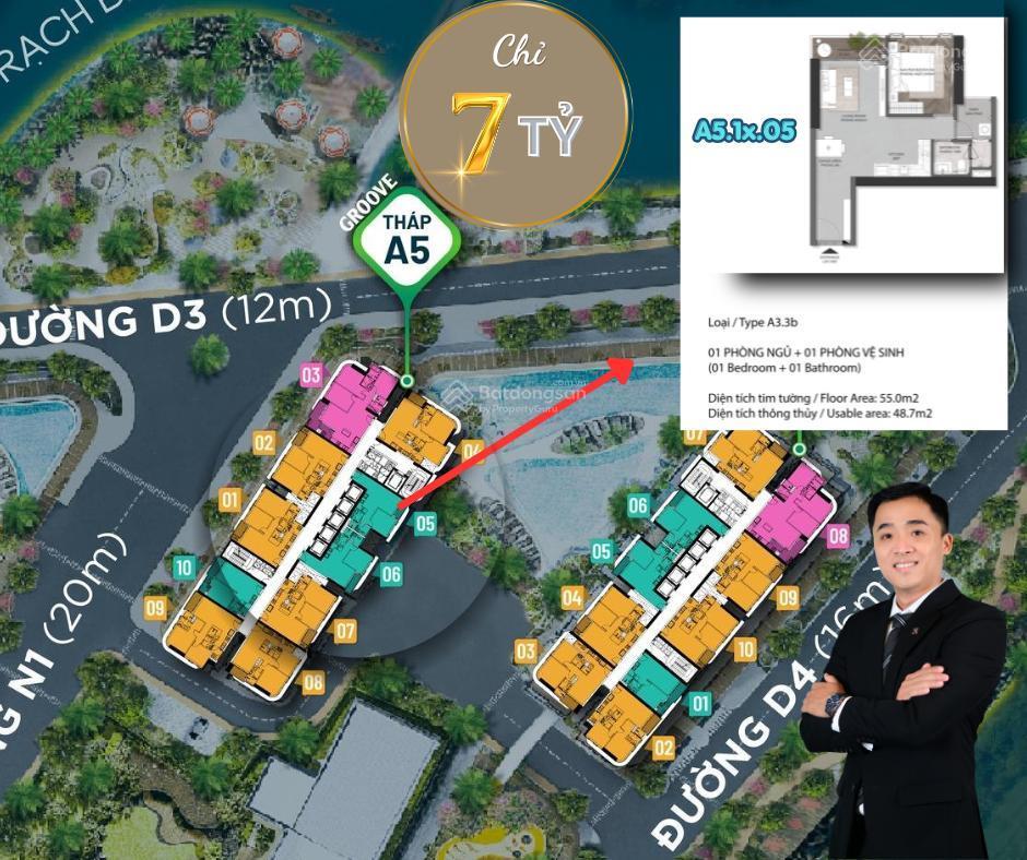 Bán căn 1pn toà a5 tầng đẹp giá chỉ 7 tỷ (đơn giá siêu rẻ chỉ 127 triệu/m2)