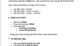 Căn Hộ Trellia Cove Nguyễn Văn Linh, Bình Chánh, dt 77,15m2, giá từ 5tỷ