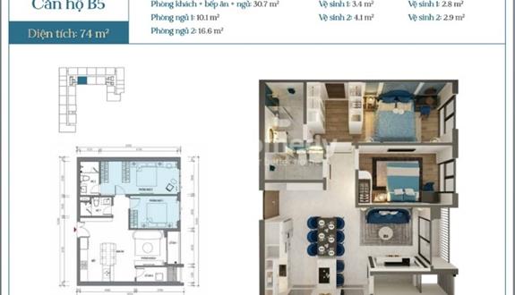 Chính chủ gửi bán căn 2P 74m2 view đẹp nhất dự án
