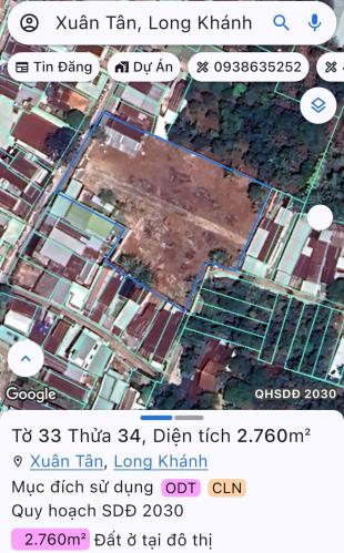 Bán đất thổ cư QL56, Xuân Tân, Long Khánh: 33 x 65= 2760m2, giá 17,8 tỷ.